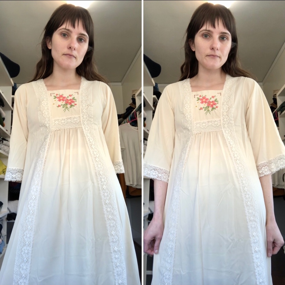 Shadowline Vintage Lace Embroidered Maxi Nightgown Dress